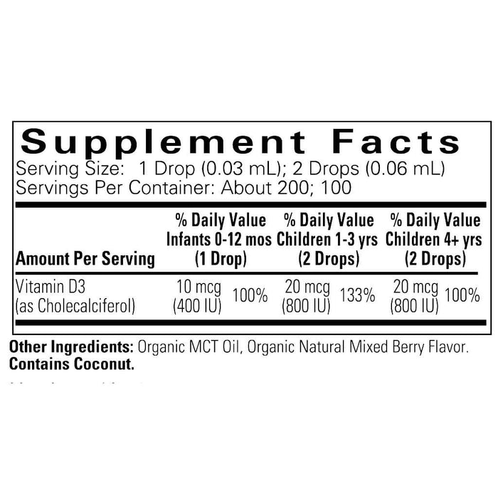 Vitamina D3 Organica 400 UI para Niños (0.21 fl oz/6.25ml), Child Life