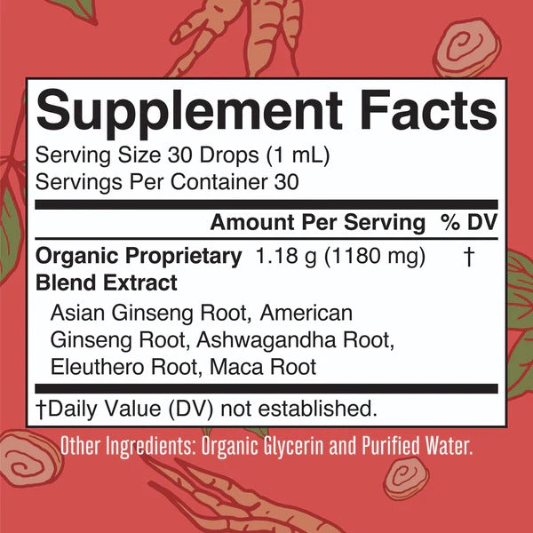 Vitalidad De Ginseng Orgánico, Liquido (1 fl oz/30ml), Mary Ruth´s