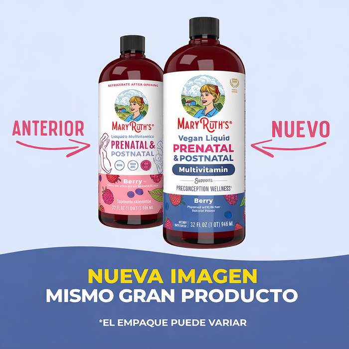 Multivitaminico Prenatal y Postnatal Sabor Frutos Rojos, Liquido 946 ml (32 fl oz), Mary Ruth´s