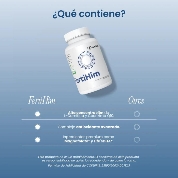 L-Carnitina 1300 mg + CoQ10 400 mg + NAC 400 mg + DHA 400 mg - FertiHim