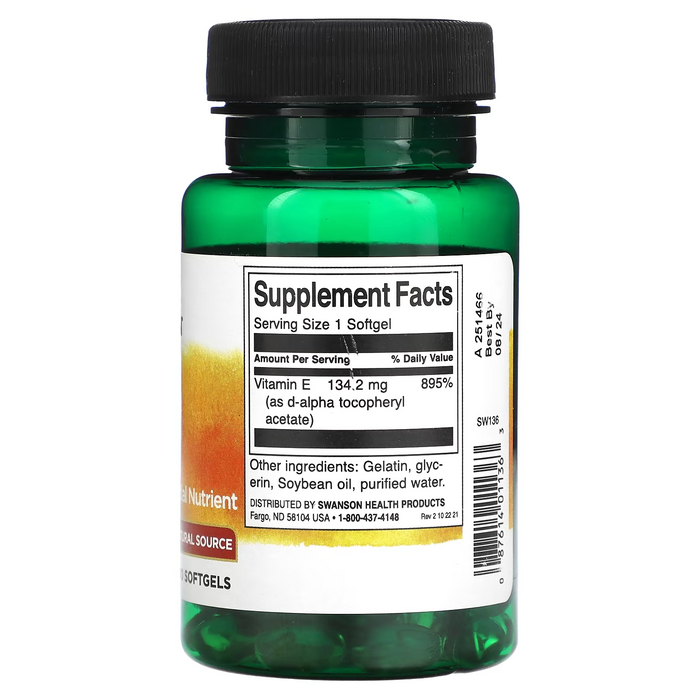 OFERTA 50% Vitamina E 200IU, 134.2 mg (100 Softgels), Swanson
