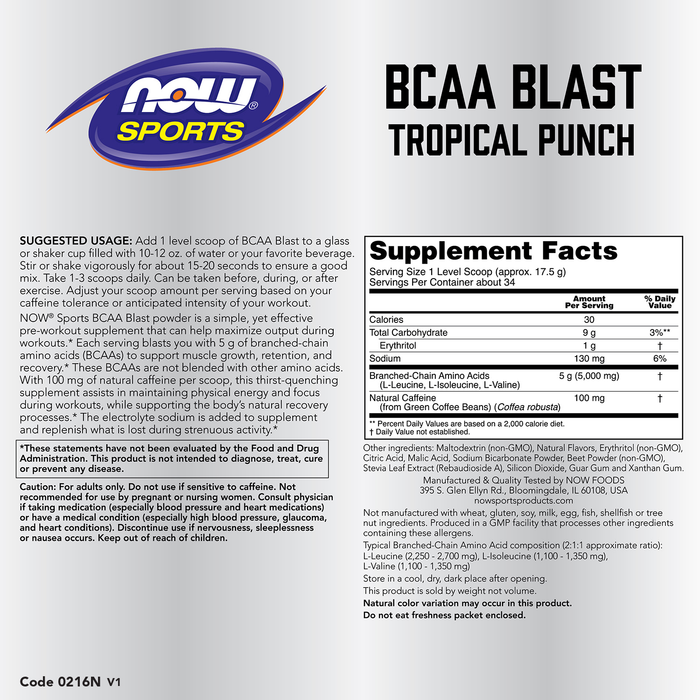 BCAA BLAST, Polvo Sabor a Ponche Tropical (600gr)