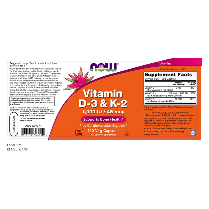 Vitamina D3 1000 iu K2 45 mcg (120 veg caps)