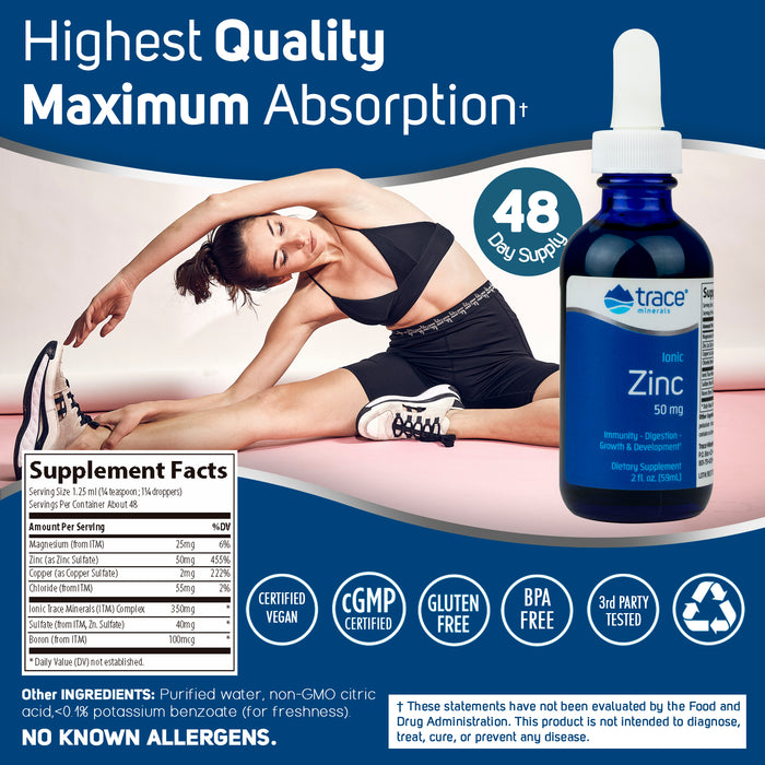 Trace Minerals Ionic Zinc 50MG (2 fl oz)/ Ionic Zinc 500MG ( Minerals)