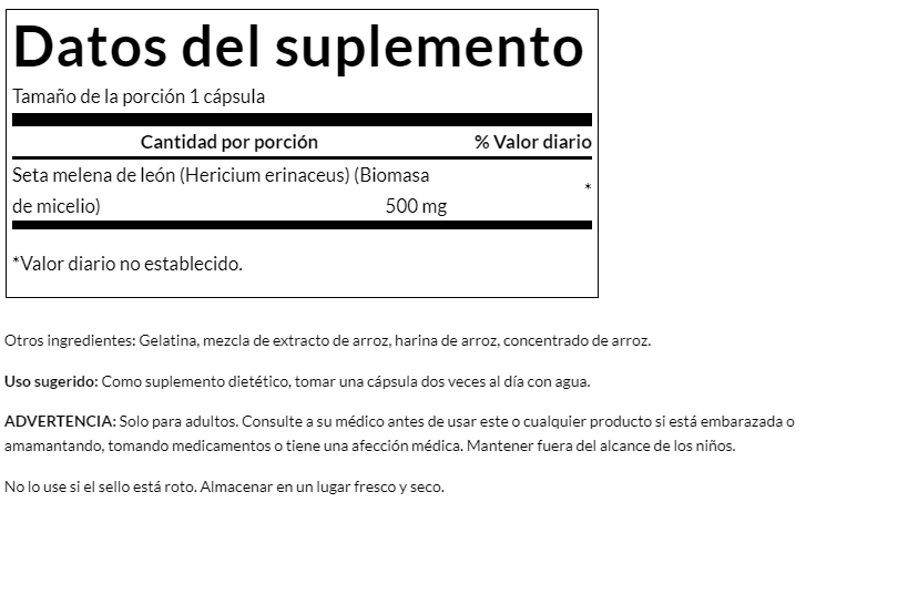 Hongo Melena de Leon 500 mg (60 caps), Swanson