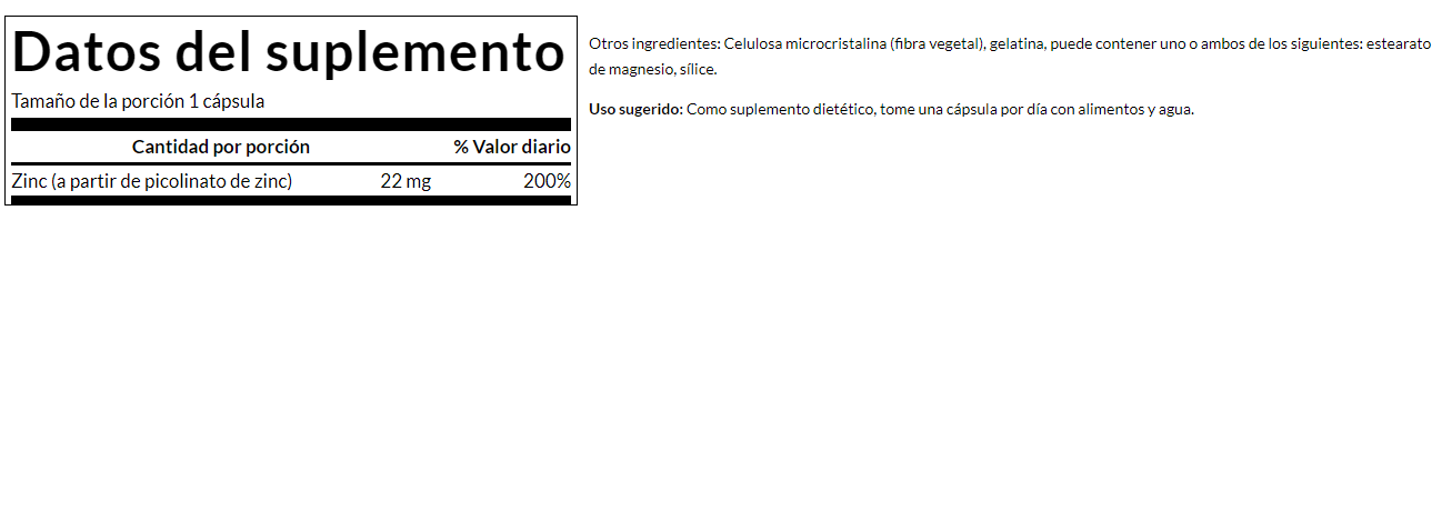 Picolinato de Zinc 22 mg (60 caps), Swanson