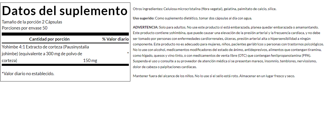 Corteza de Yohimbe 300 mg (100 caps), Swanson