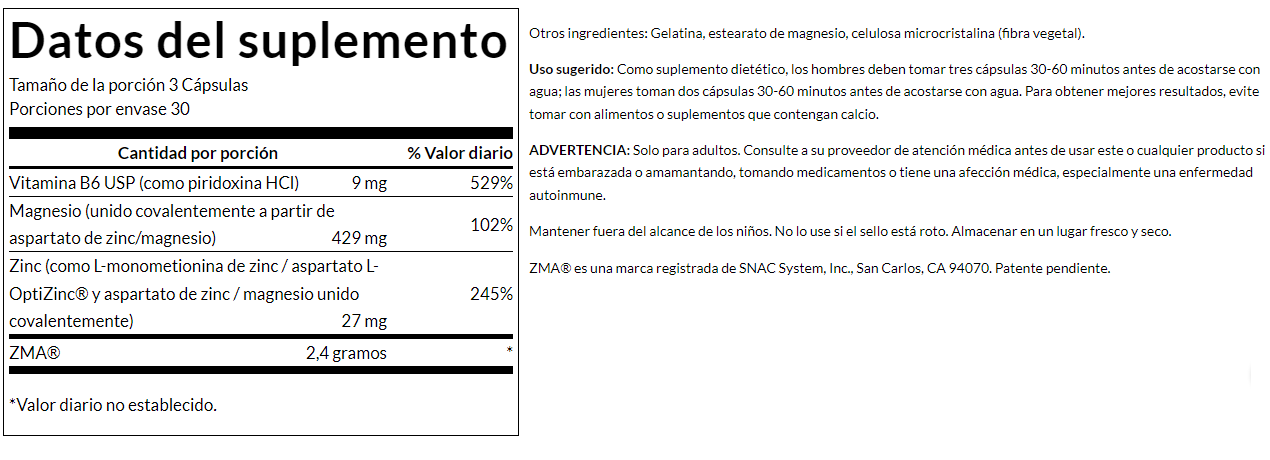 ZMA Soporte Mineral Anabólico 800mg (90 caps), Swanson