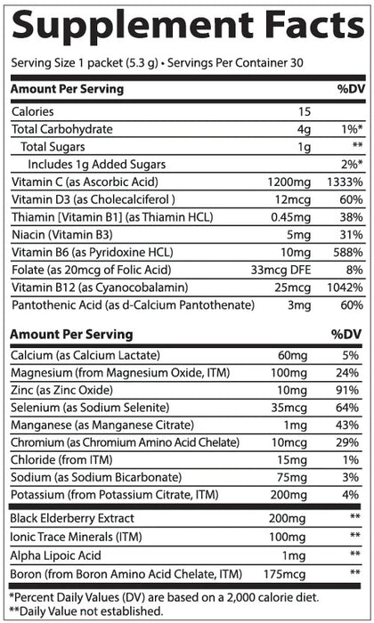 Electrolitos 1200mg Vitamina C - Limon (30 pack de 0.19oz/5.3gr), Trace Minerals
